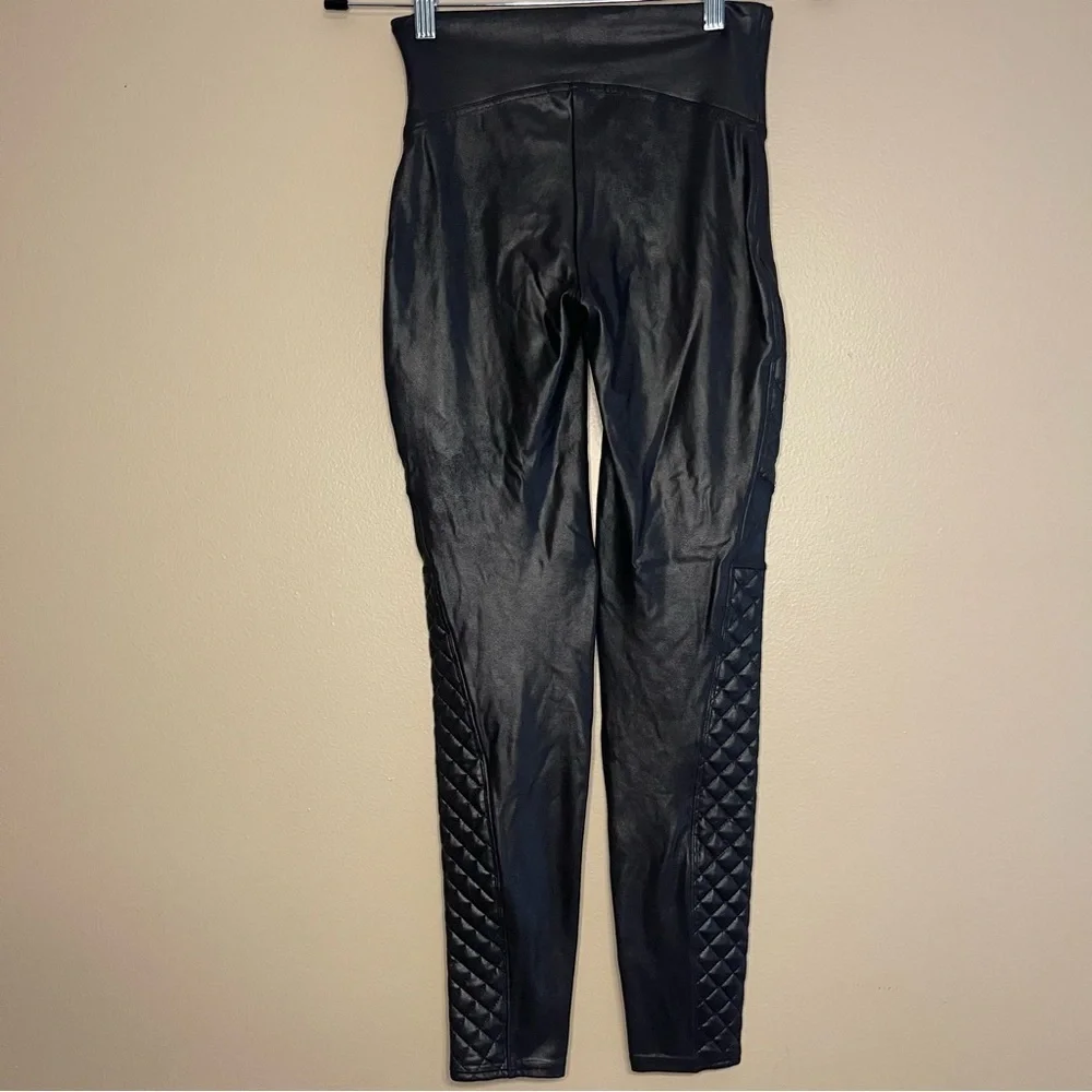 SPANX Black Faux Leather Moto Leggings - Picture 5 of 6